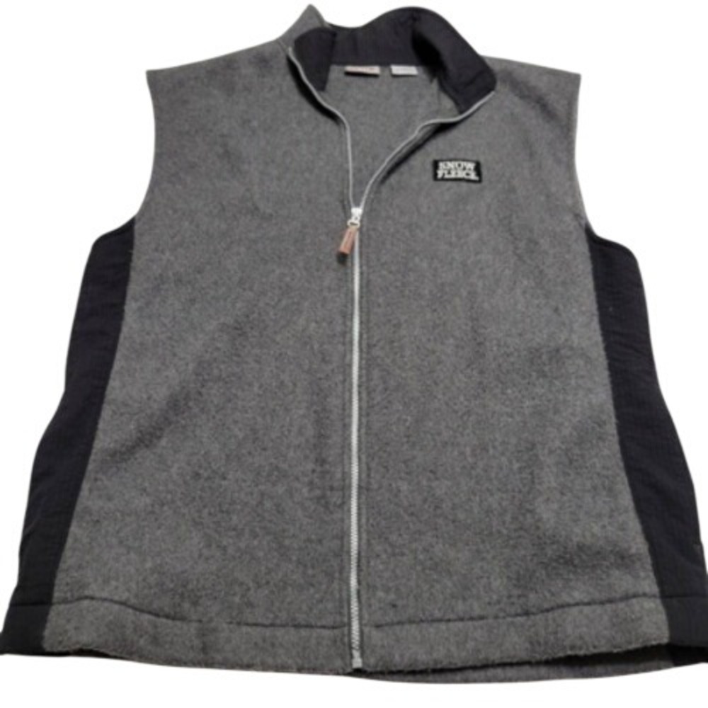 Bugle Boy Mens Snow Fleece Vest Gray Black Color Block Zip Pockets Mock Neck XL